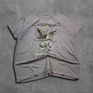 Y2K Relaxed Grey Ed Hardy Graphic 2000s Streetwear Tee